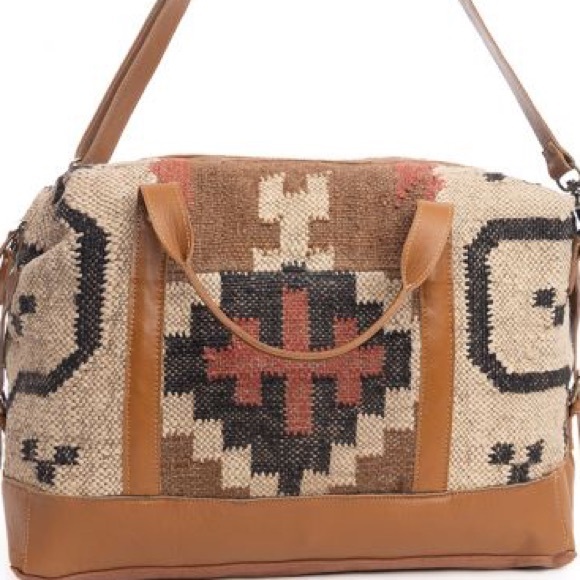 🔥Womens Rug Kilim Duffel travel weekender Myra Bag leather tribal overnighter - Picture 6 of 7